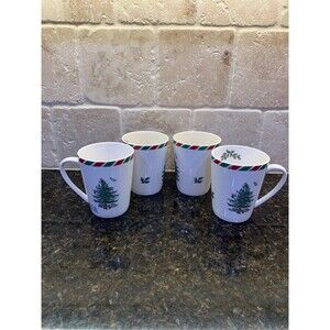 Spode Christmas Tree Peppermint 14 Oz Set of 4 Mugs NEW